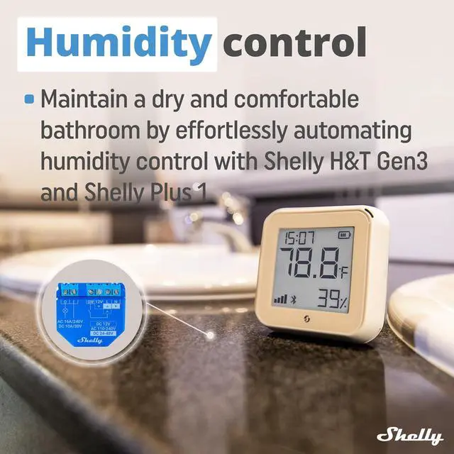 Alt view image 3 of 7 - Shelly H&T Gen3 Mocha Smart Wi-Fi & Bluetooth Temperature & Humidity Sensor | Wi-Fi and Bluetooth Smart, Remote App Control and Monitoring, Notification Alerts, LCD Display, Free Data Storage Export