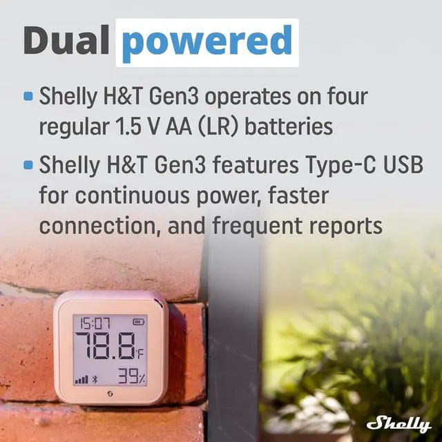 Alt view image 7 of 7 - Shelly H&T Gen3 Mocha Smart Wi-Fi & Bluetooth Temperature & Humidity Sensor | Wi-Fi and Bluetooth Smart, Remote App Control and Monitoring, Notification Alerts, LCD Display, Free Data Storage Export