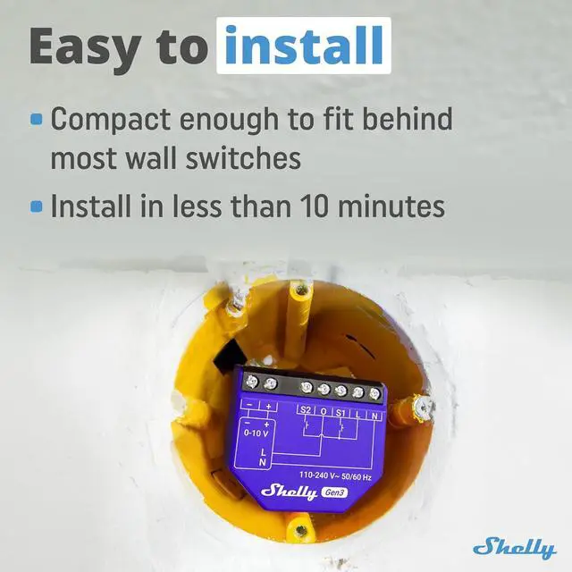 Alt view image 3 of 7 - Shelly Dimmer 0/1-10V PM Gen3, Wi-Fi Smart Dimming with Power Metering | Power Monitoring, Home Automation, Compatible with Alexa and Google Home, Home Assistance, iOS Android App, No Hub Required