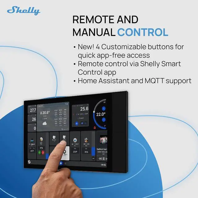 Alt view image 4 of 7 - Shelly Wall Display XL Black - 10.1 Inch Touchscreen WiFi Smart Home Control Panel, Built-in 5A Relay, Works with Alexa, Google, HomeKit, Home Assistant, 4 Buttons, Lux Sensor, Neutral Wire Required