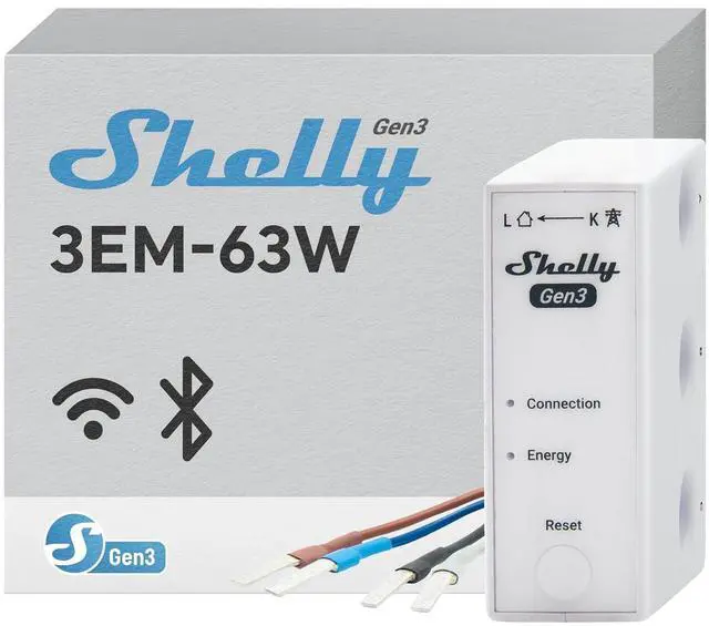 Main image of Shelly 3EM-63W Gen3 | Wi-Fi Operated Smart 3-Phase Energy Meter | Home Automation | Compatible with Alexa & Google Home | iOS Android App | No Hub Required | Data Logging | Solar Photovoltaic Ready