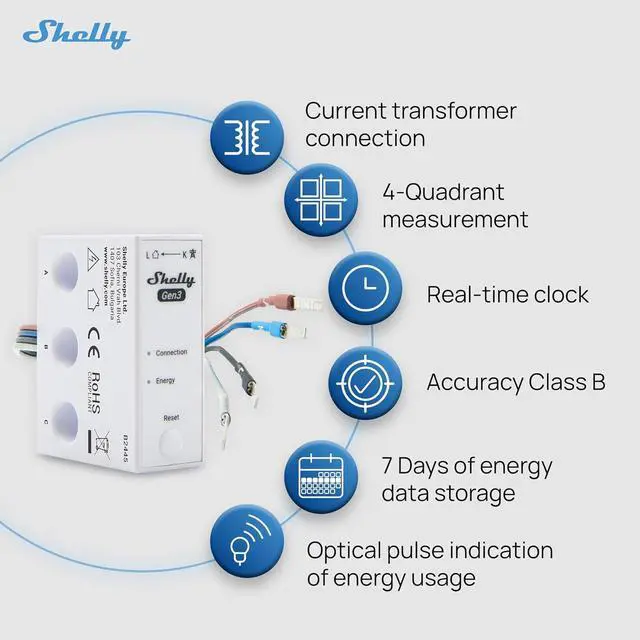 Alt view image 5 of 7 - Shelly 3EM-63W Gen3 | Wi-Fi Operated Smart 3-Phase Energy Meter | Home Automation | Compatible with Alexa & Google Home | iOS Android App | No Hub Required | Data Logging | Solar Photovoltaic Ready