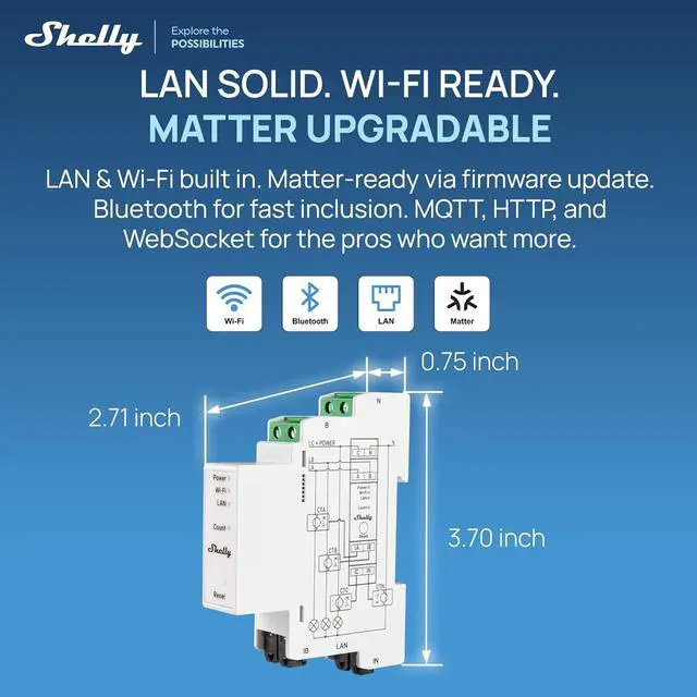 Alt view image 3 of 7 - Shelly Pro 3EM (120A) v2 | Wi-Fi, Matter & LAN, 3-Phase Smart Energy Meter | Home Automation | Compatible with Alexa, HomeKit, Google Home SmartThings | Real-time Monitoring | No Hub | Solar Panels