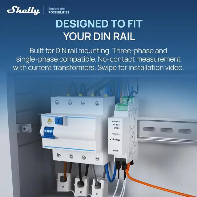 Alt view image 4 of 7 - Shelly Pro 3EM (120A) v2 | Wi-Fi, Matter & LAN, 3-Phase Smart Energy Meter | Home Automation | Compatible with Alexa, HomeKit, Google Home SmartThings | Real-time Monitoring | No Hub | Solar Panels