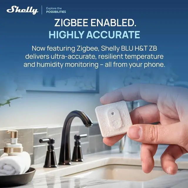 Alt view image 2 of 7 - Shelly BLU H&T ZB Ivory, Bluetooth & Zigbee Operated Temperature & Humidity Levels Sensor, Compatible with Home Assistant, Alexa, Google Home, Water & Dust Resilient, IP54, Real Time Monitoring