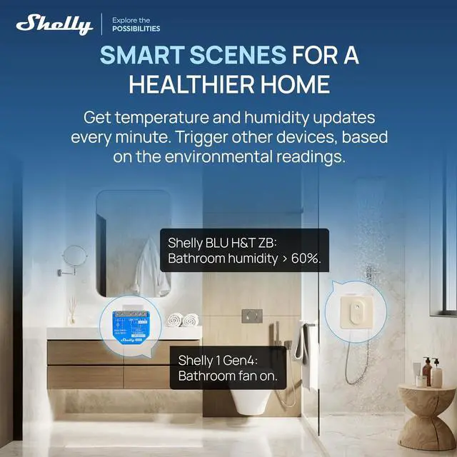 Alt view image 4 of 7 - Shelly BLU H&T ZB Ivory, Bluetooth & Zigbee Operated Temperature & Humidity Levels Sensor, Compatible with Home Assistant, Alexa, Google Home, Water & Dust Resilient, IP54, Real Time Monitoring
