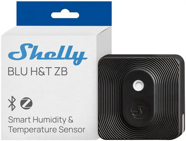 Main image of Shelly BLU H&T ZB Black, Bluetooth & Zigbee Operated Temperature & Humidity Levels Sensor, Compatible with Home Assistant, Alexa, Google Home, Water & Dust Resilient, IP54, Real Time Monitoring