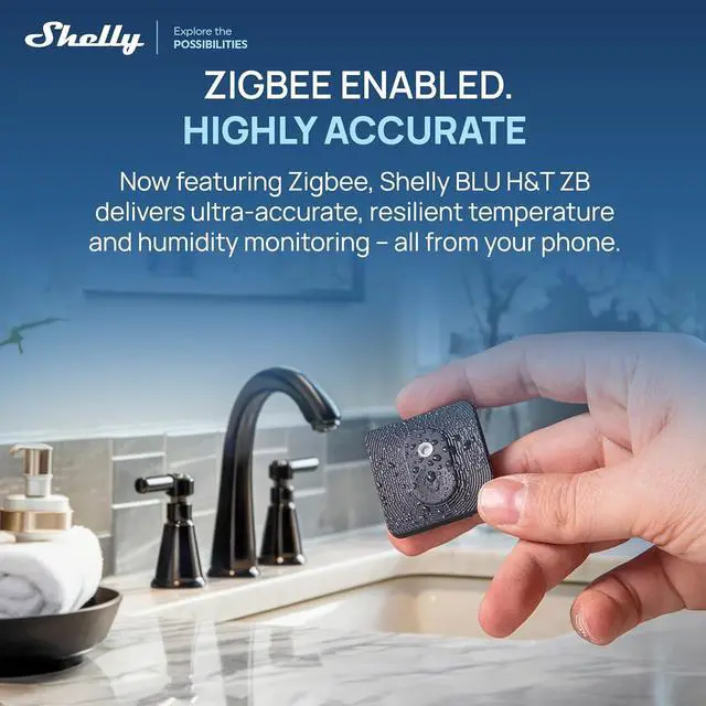 Alt view image 2 of 7 - Shelly BLU H&T ZB Black, Bluetooth & Zigbee Operated Temperature & Humidity Levels Sensor, Compatible with Home Assistant, Alexa, Google Home, Water & Dust Resilient, IP54, Real Time Monitoring