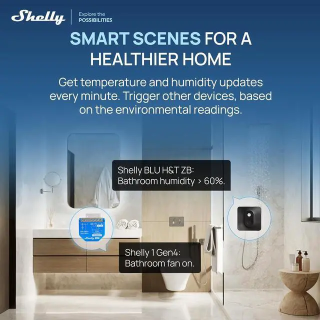 Alt view image 4 of 7 - Shelly BLU H&T ZB Black, Bluetooth & Zigbee Operated Temperature & Humidity Levels Sensor, Compatible with Home Assistant, Alexa, Google Home, Water & Dust Resilient, IP54, Real Time Monitoring