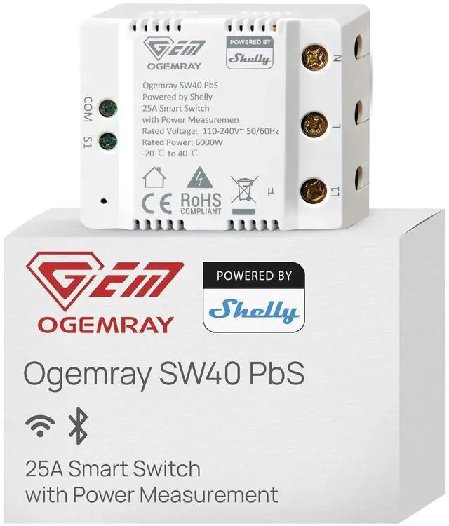 Main image of Ogemray Smart Relay Switch, 25A, Power Metering, Wi-Fi & Bluetooth, 6000W | Control up to 6000W, Wi-Fi and Bluetooth, High-Load apliances, Overpower and overvoltage Protection, No Hub Required