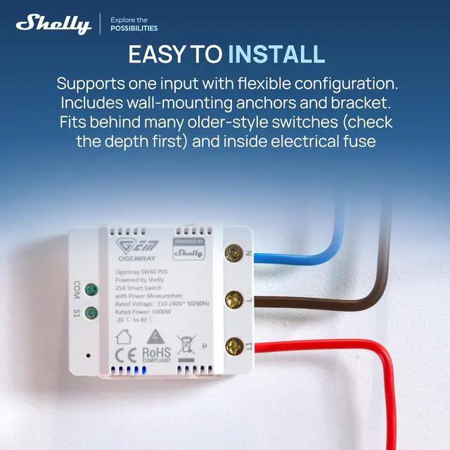 Alt view image 4 of 7 - Ogemray Smart Relay Switch, 25A, Power Metering, Wi-Fi & Bluetooth, 6000W | Control up to 6000W, Wi-Fi and Bluetooth, High-Load apliances, Overpower and overvoltage Protection, No Hub Required