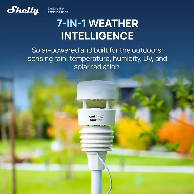 Alt view image 6 of 7 - Ecowitt WS90 7-in-1 Weather Station with Bluetooth & Zigbee connectivity, Ultrasonic Wind Monitoring, Haptic rain Detection, Temperature & Humidity Tracking, UV & Illuminance, IPX5, Powered By Shelly