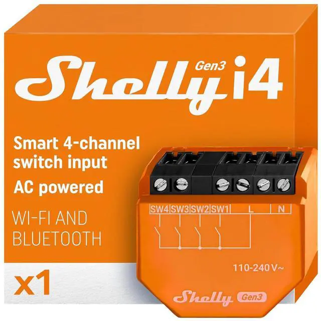 Main image of Shelly i4 Gen3 WiFi Smart 4-Digital Inputs Controller, No Hub Required | Home Automation, Compatible with Alexa & Google Home, iOS Android App, No Hub, Remote Control, Multi-Click, Relays