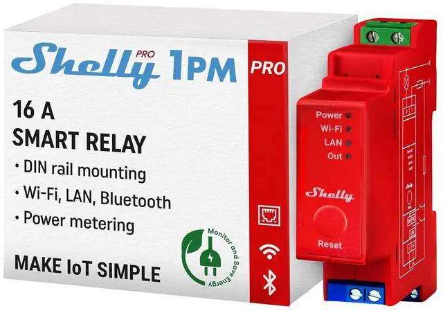 Main image of Shelly Pro 1PM | Wi-Fi & LAN, 1-Channel Smart Relay Switch with Power Metering | Home & Facility Automation | Compatible with Alexa & Google | iOS Android App | Remote Appliances Control