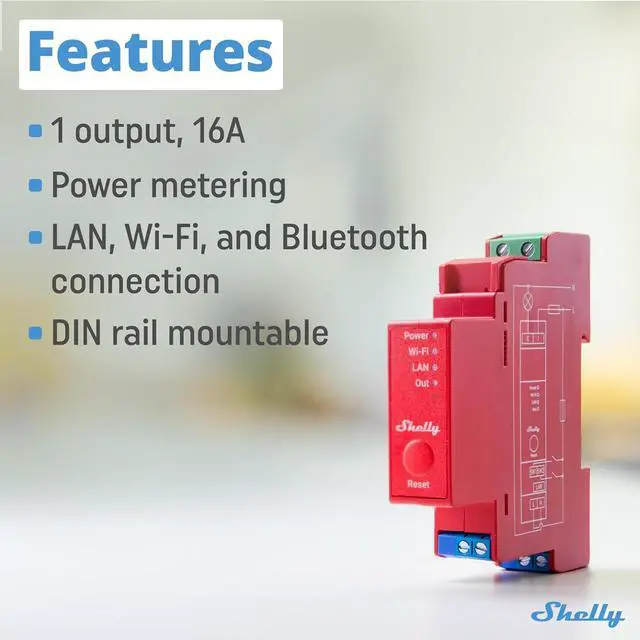 Alt view image 2 of 7 - Shelly Pro 1PM | Wi-Fi & LAN, 1-Channel Smart Relay Switch with Power Metering | Home & Facility Automation | Compatible with Alexa & Google | iOS Android App | Remote Appliances Control