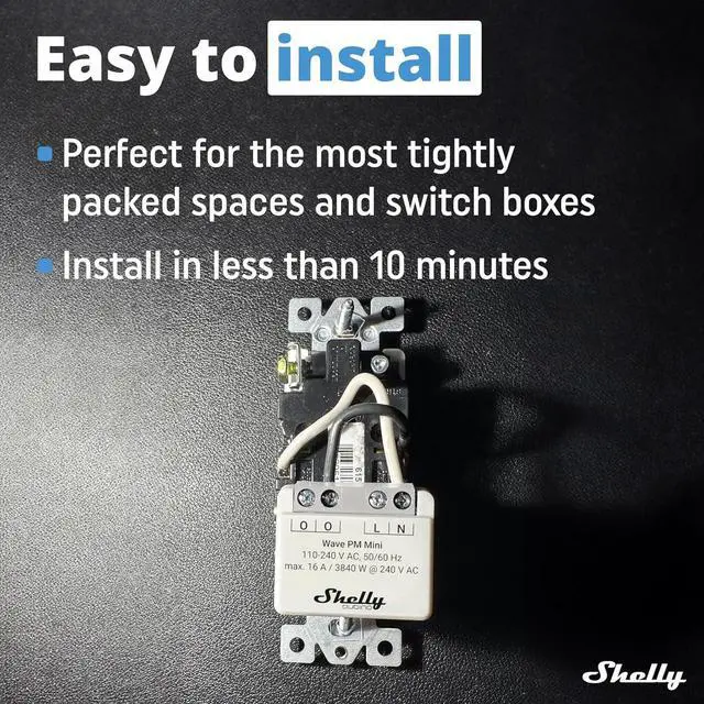 Alt view image 3 of 7 - Shelly Wave PM Mini US LR, Z-Wave Long Range Smart Power Meter, 1-Channel 16 A, Compatible with Alexa, Google Home, SmartThings & Home Assistant, Bulletproof Security