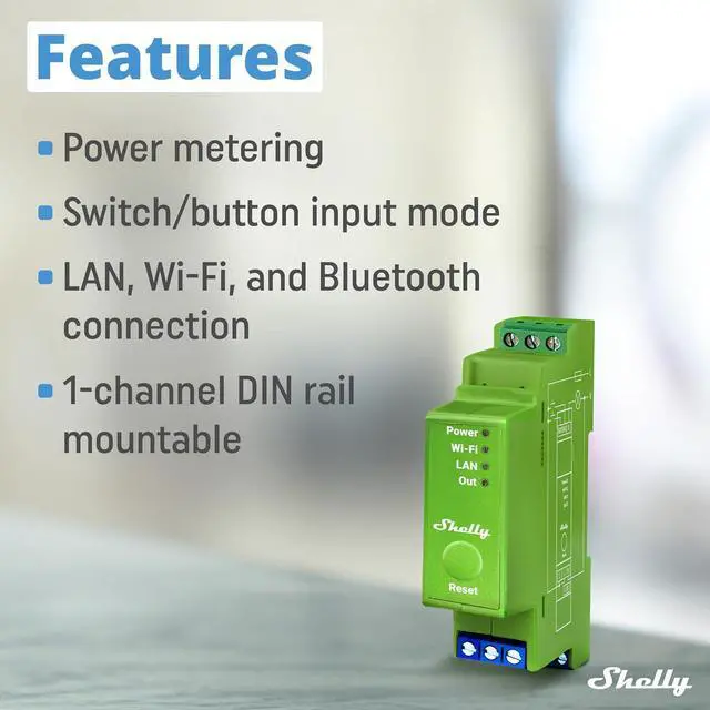 Alt view image 3 of 7 - Shelly Pro Dimmer 1PM | Wi-Fi & LAN 1-Channel Smart Dimmer with Power Metering | Home Automation | Bluetooth Gateway | DIN Rail | Compatible with Alexa & Google Home | Dimmable Lights