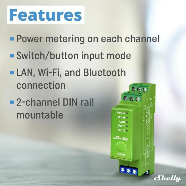 Alt view image 3 of 7 - Shelly Pro Dimmer 2PM | Wi-Fi & LAN 2-Channel Smart Dimmer with Power Metering | Home Automation | Bluetooth Gateway | DIN Rail | Compatible with Alexa & Google Home | Dimmable Lights