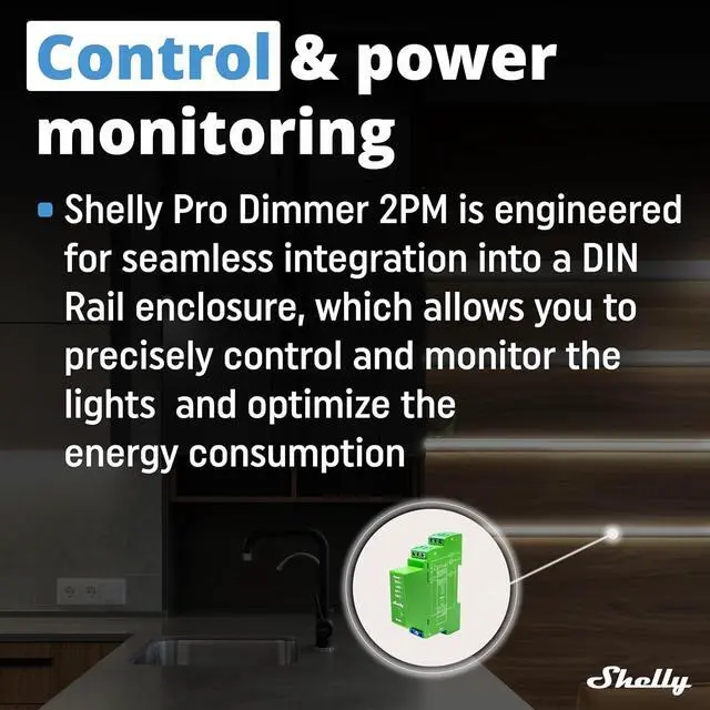 Alt view image 4 of 7 - Shelly Pro Dimmer 2PM | Wi-Fi & LAN 2-Channel Smart Dimmer with Power Metering | Home Automation | Bluetooth Gateway | DIN Rail | Compatible with Alexa & Google Home | Dimmable Lights