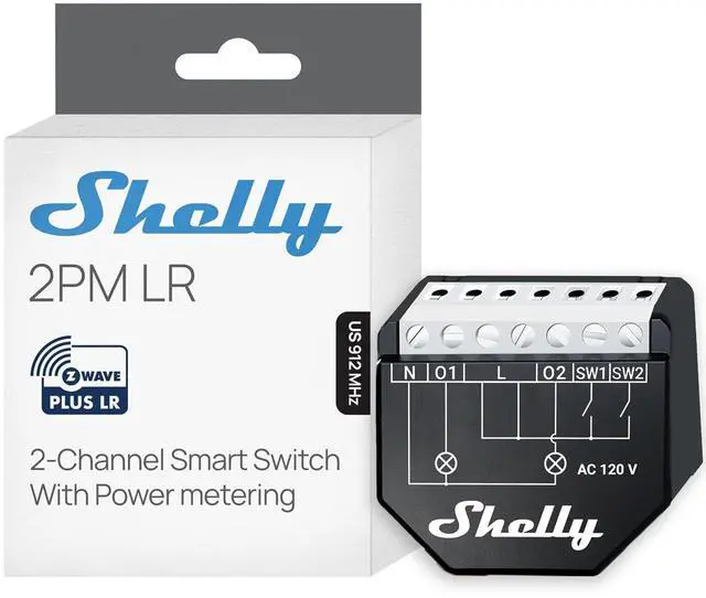 Main image of Shelly Wave 2PM US LR UL | Z-Wave Long Range Smart Switch Relay, 2-Channel 16 A with Power Metering | Home Automation | High Compatibility | Easy Installation | iOS Android App