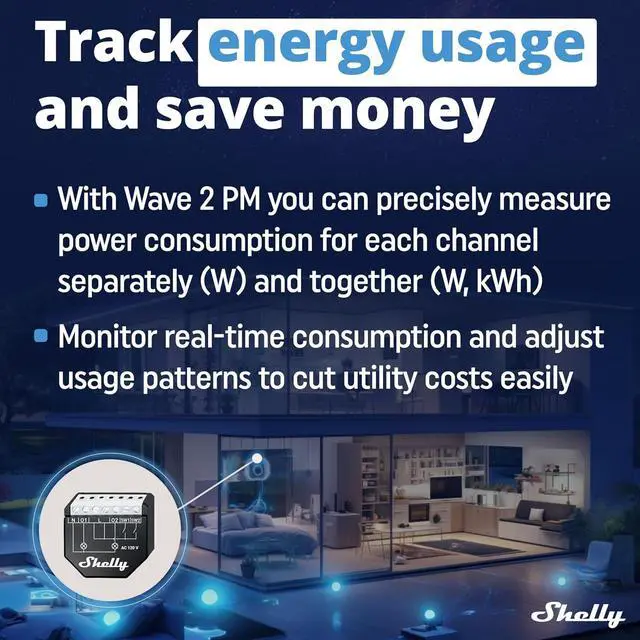 Alt view image 6 of 6 - Shelly Wave 2PM US LR UL | Z-Wave Long Range Smart Switch Relay, 2-Channel 16 A with Power Metering | Home Automation | High Compatibility | Easy Installation | iOS Android App