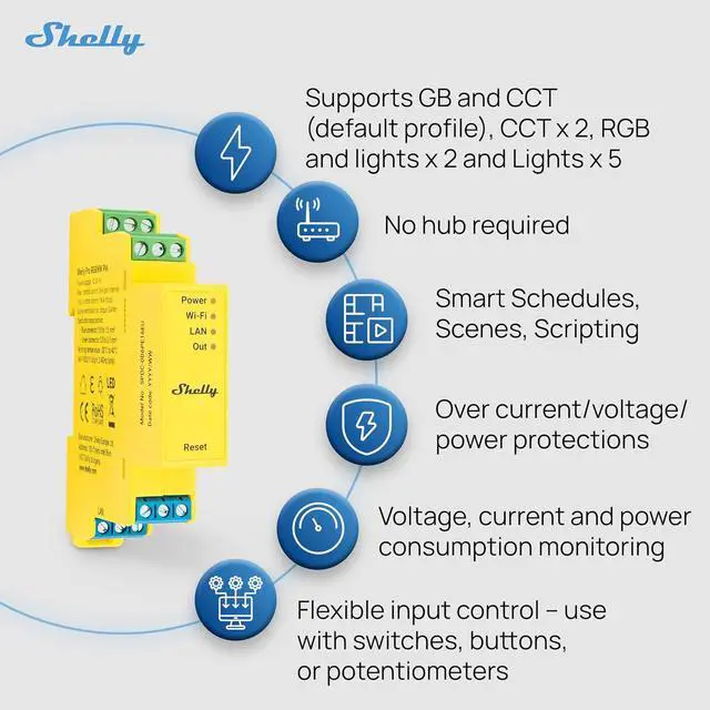 Alt view image 6 of 7 - Shelly Pro RGBWW PM | Wi-Fi & LAN Smart Remote Control for RGBW Led Strips with Power Metering | Home Automation | No Hub | Compatible with Alexa & Google Home | iOS Android App | Dimming Control
