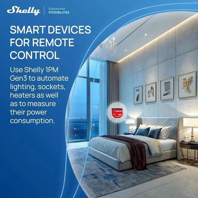 Alt view image 3 of 7 - Shelly 1PM Gen3 WiFi Smart Relay Switch, 1-Channel 16A | Power Metering, Home Automation, Compatible with Alexa & Google Home, iOS Android App, No Hub, Wireless Lighting Control