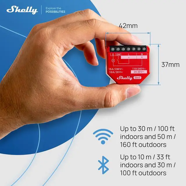Alt view image 4 of 7 - Shelly 1PM Gen3 WiFi Smart Relay Switch, 1-Channel 16A | Power Metering, Home Automation, Compatible with Alexa & Google Home, iOS Android App, No Hub, Wireless Lighting Control