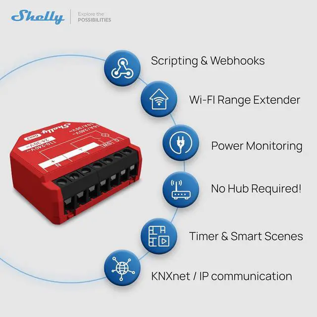 Alt view image 5 of 7 - Shelly 1PM Gen3 WiFi Smart Relay Switch, 1-Channel 16A | Power Metering, Home Automation, Compatible with Alexa & Google Home, iOS Android App, No Hub, Wireless Lighting Control