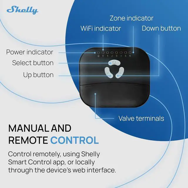 Alt view image 5 of 7 - FrankEver Smart Sprinkler Controller, 6-Zone, WiFi & Bluetooth | Weather-Aware, Multi-Zone System, App Controlled, Home Automation, Custom Programs & Schedules, No Hub, Powered by Shelly