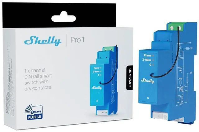 Main image of Shelly Wave Pro 1 US LR | Z-Wave Long Range Smart Relay Switch with Dry Contacts, 1-Channel 16 A | DIN-Rail | Home Automation | High Compatibility | Easy Installation | iOS Android App