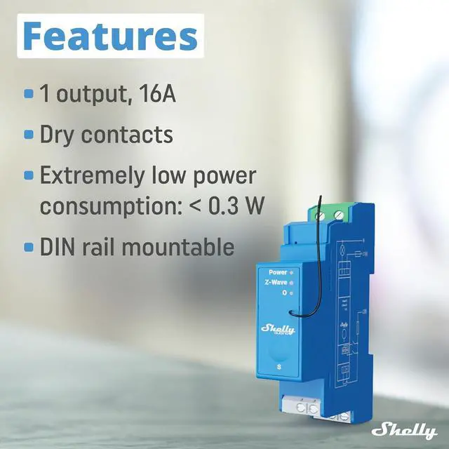 Alt view image 3 of 7 - Shelly Wave Pro 1 US LR | Z-Wave Long Range Smart Relay Switch with Dry Contacts, 1-Channel 16 A | DIN-Rail | Home Automation | High Compatibility | Easy Installation | iOS Android App