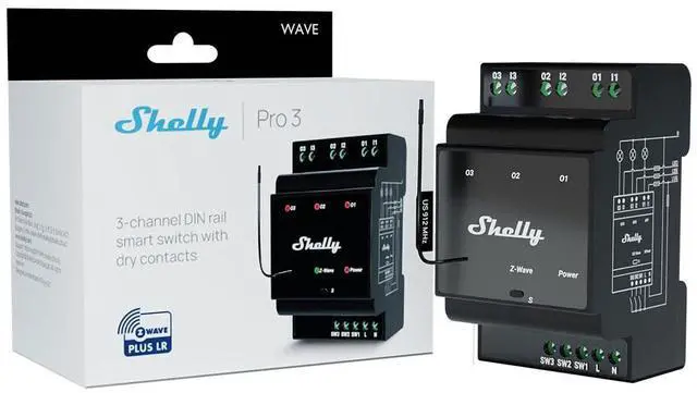 Main image of Shelly Wave Pro 3 US LR | Z-Wave Long Range 3-Channel Smart Relay Switch with Dry Contacts| DIN-Rail | Home Automation | High Compatibility | Easy Installation | iOS Android App