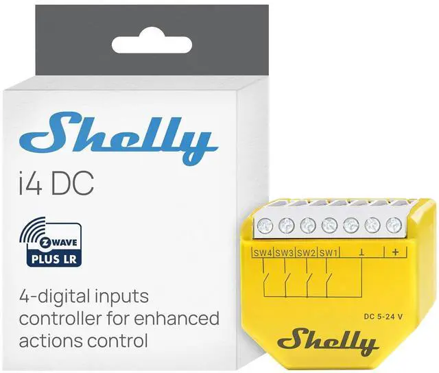 Main image of Shelly Wave i4 DC US LR | Z-Wave Long Range 4 Digital Input Control for Advanced Control | Home Automation | High Compatibility | Easy Installation | Shelly Smart Control iOS Android App | Multi-Click