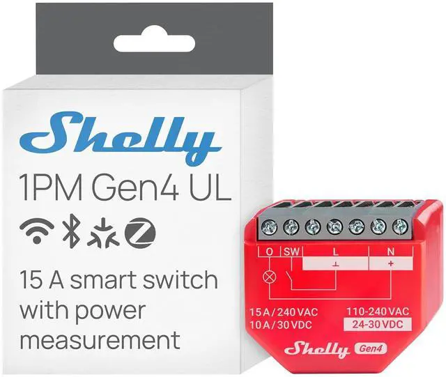 Main image of Shelly 1PM Gen4 UL, Smart Relay Switch with Power Metering, Wi-Fi, Matter