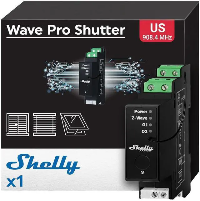Main image of Shelly Z-Wave Pro Shutter US Controller, High Compatibility | Z-Wave Shutter Controller, Power Metering, DIN-Rail, Home Automation, Repeater, Easy Installation, iOS Android App