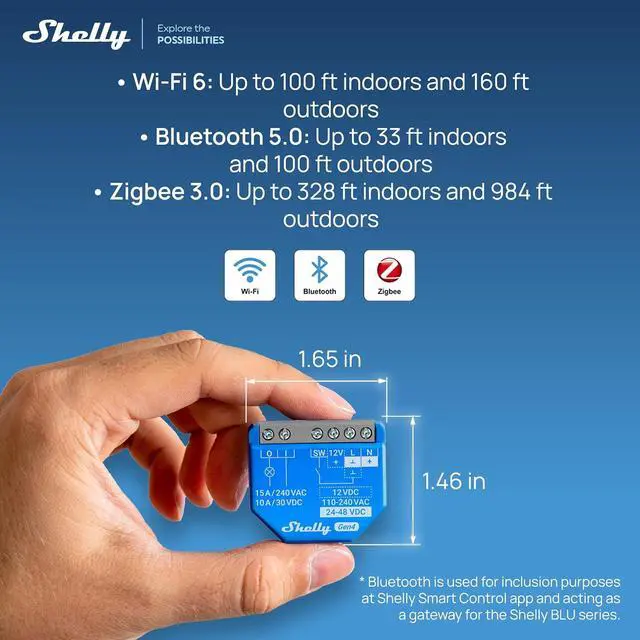 Alt view image 2 of 7 - Shelly 1 Gen4 UL, Smart Relay Switch, Wi-Fi, Zigbee, Matter, 15A, (2 Pack)