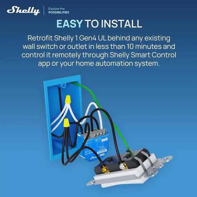 Alt view image 3 of 7 - Shelly 1 Gen4 UL, Smart Relay Switch, Wi-Fi, Zigbee, Matter, 15A, (2 Pack)