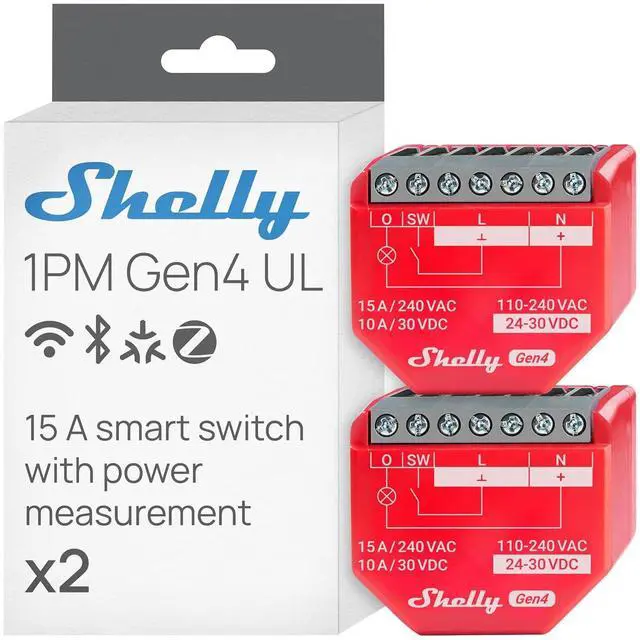 Main image of Shelly 1PM Gen4 UL Smart Relay Switch, Power Metering, Wi-Fi, Matter 2-Pack