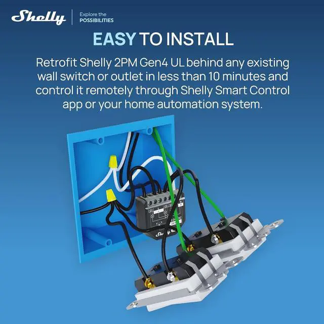Alt view image 5 of 7 - Shelly 2PM Gen4 UL Smart Relay, Power Metering, Wi-Fi, Matter, 2-Channel