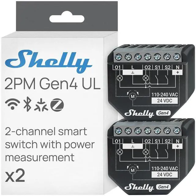 Main image of Shelly 2PM Gen4 UL Smart Relay Switch, Power Metering, Wi-Fi, Matter 2-Pack