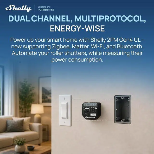 Alt view image 6 of 7 - Shelly 2PM Gen4 UL Smart Relay Switch, Power Metering, Wi-Fi, Matter 4-Pack