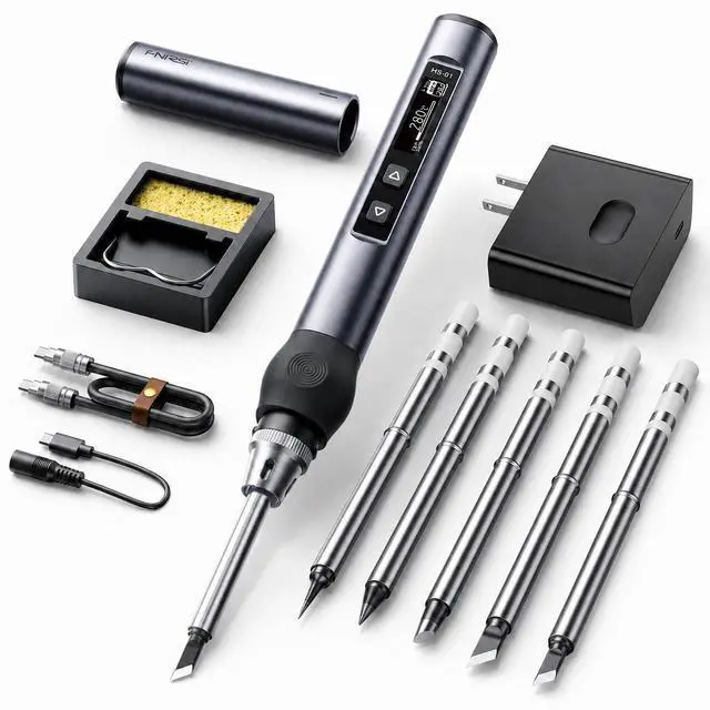 Main image of FNIRSI HS01 Soldering Iron Kit DC/PD(96W/65W) 6S Fast Heating | 180-7806 Soldering Tips, Digital OLED Screen Display, Auto Sleep, Micro Soldering Pen Tool for Electronics Repair