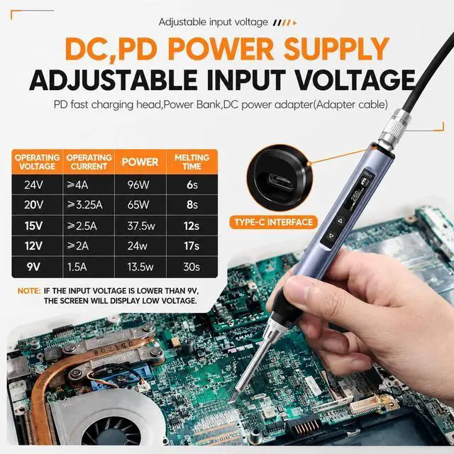 Alt view image 4 of 7 - FNIRSI HS01 Soldering Iron Kit DC/PD(96W/65W) 6S Fast Heating | 180-7806 Soldering Tips, Digital OLED Screen Display, Auto Sleep, Micro Soldering Pen Tool for Electronics Repair