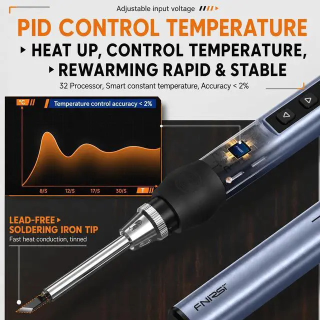 Alt view image 5 of 7 - FNIRSI HS01 Soldering Iron Kit DC/PD(96W/65W) 6S Fast Heating | 180-7806 Soldering Tips, Digital OLED Screen Display, Auto Sleep, Micro Soldering Pen Tool for Electronics Repair