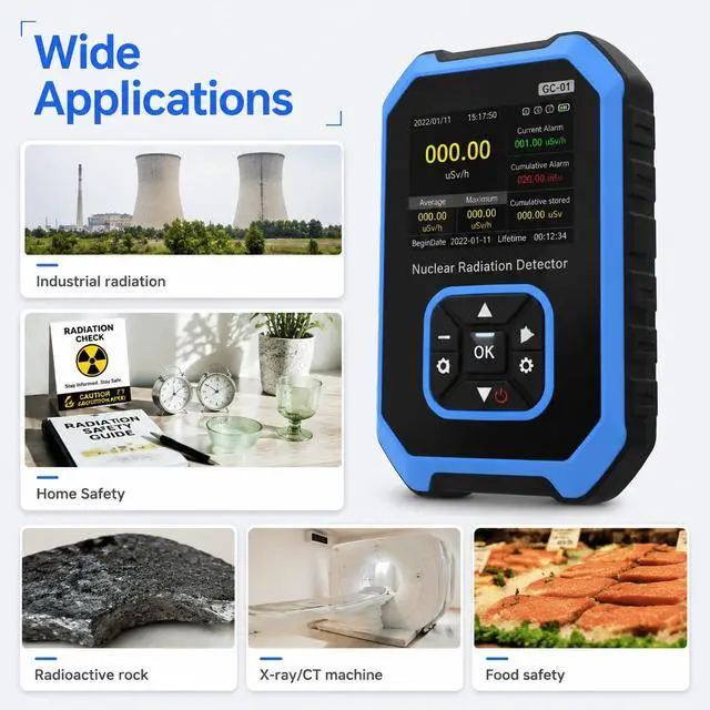 Alt view image 4 of 6 - FNIRSI GC-01 Geiger Counter Nuclear Radiation Detector,Curve Display | Handheld Rechargeable Beta Gamma X-ray Radiation Monitor Meter,5 Dosage Units,Radiation Dosimeter Nuclear Survival Kit