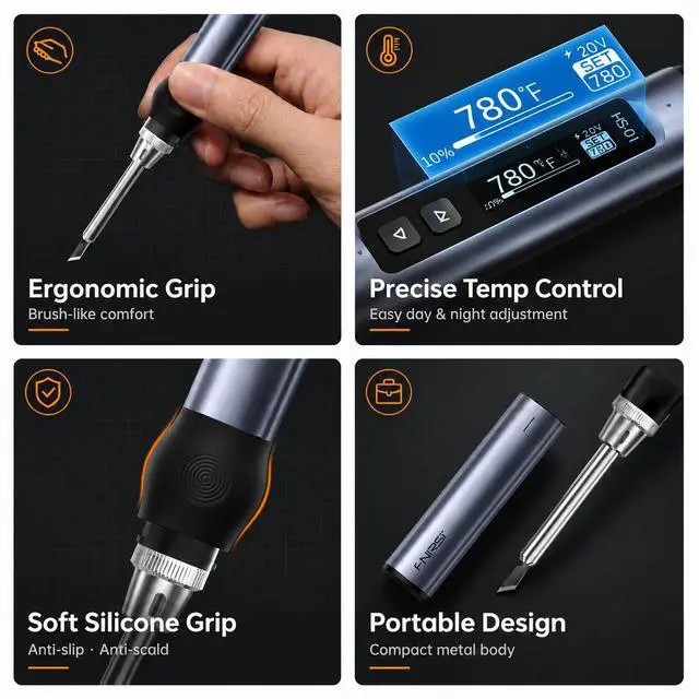Alt view image 7 of 7 - FNIRSI HS01 Soldering Iron Kit DC/PD(96W/65W) 6S Fast Heating | 180-7806 Soldering Tips, Digital OLED Screen Display, Auto Sleep, Micro Soldering Pen for Electronics Repair