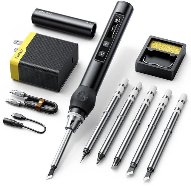Main image of FNIRSI HS01 Soldering Iron Kit DC/PD(96W/65W) 6S Fast Heating | 180-7806 Soldering Tips, Auto Sleep, Digital OLED Screen Display, Micro Soldering Pen Tool for Electronics Repair