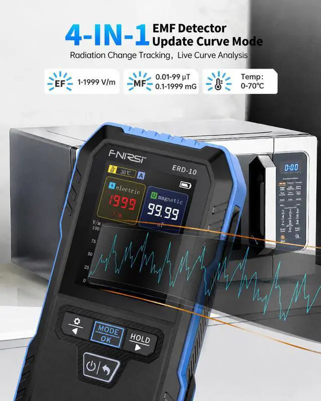 Alt view image 2 of 7 - FNIRSI ERD-10 4-in-1 EMF Detector, Curve Display EMF Radiation Meter | Rechargeable EMF Reader Electromagnetic Field Detector for Home, Office, Ghost Hunting, Paranormal