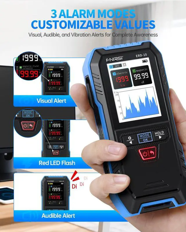 Alt view image 6 of 7 - FNIRSI ERD-10 4-in-1 EMF Detector, Curve Display EMF Radiation Meter | Rechargeable EMF Reader Electromagnetic Field Detector for Home, Office, Ghost Hunting, Paranormal